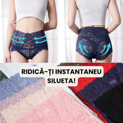 ShapEase - (Set de 3) Chiloți sexy cu talie înaltă din dantelă